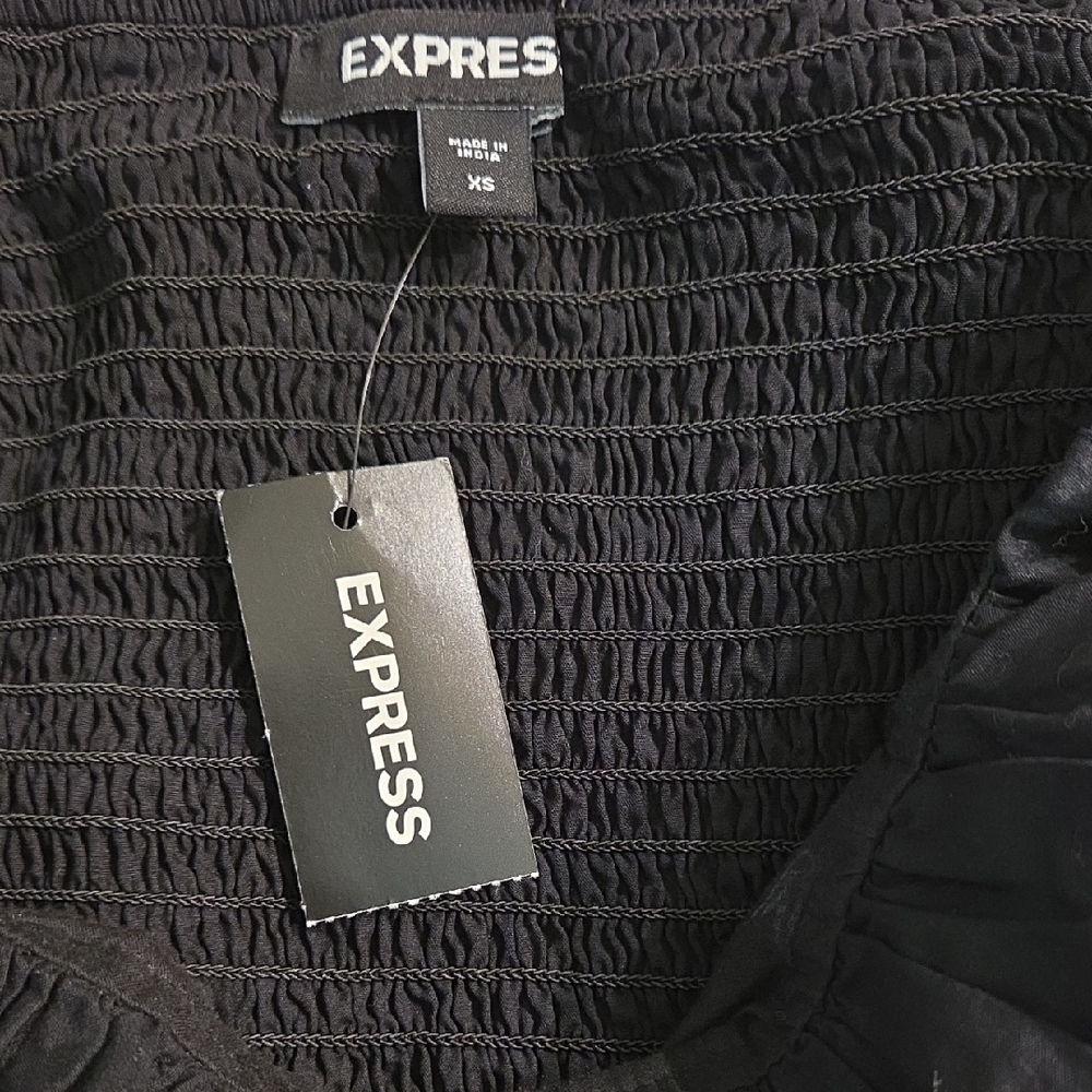 Express Black Off-Shoulder Embroidered Ruffle Crop Top - Picture 7 of 7